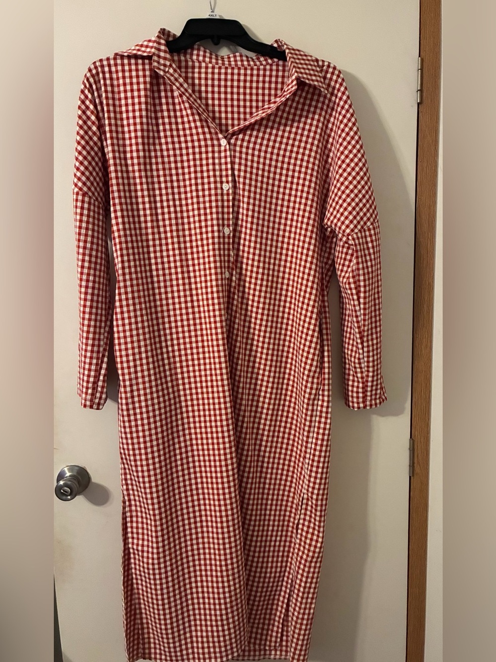 Red and White Gingham Button-Front Maxi Dress